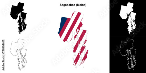 Sagadahoc County (Maine) outline map set photo