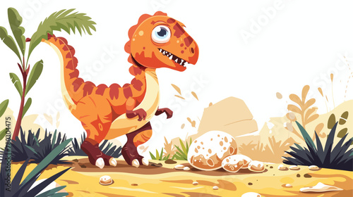 Cartoon funny baby tyrannosaurus hatching with prehis