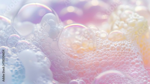 Soft pastel hues blending in a close-up shot of bubble soap, super realistic