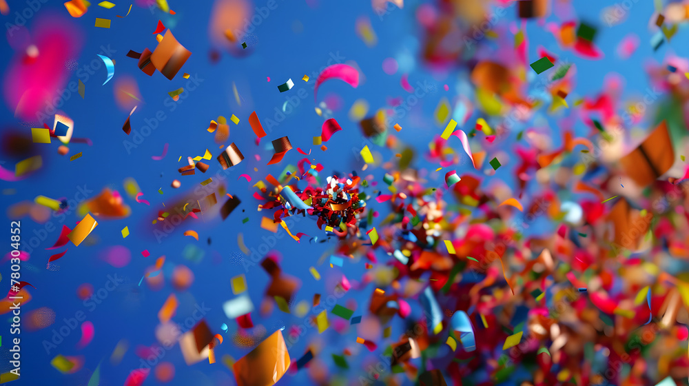colored confetti on a blue background., celebration joy, party fun colored confetti on a blue background., celebration joy, party fun