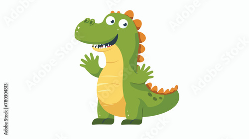 Cartoon funny crocodile waving hand isolated on white