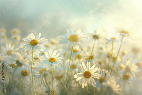 Close up of daisies with their delicate petals, beautiful spring and summer background.