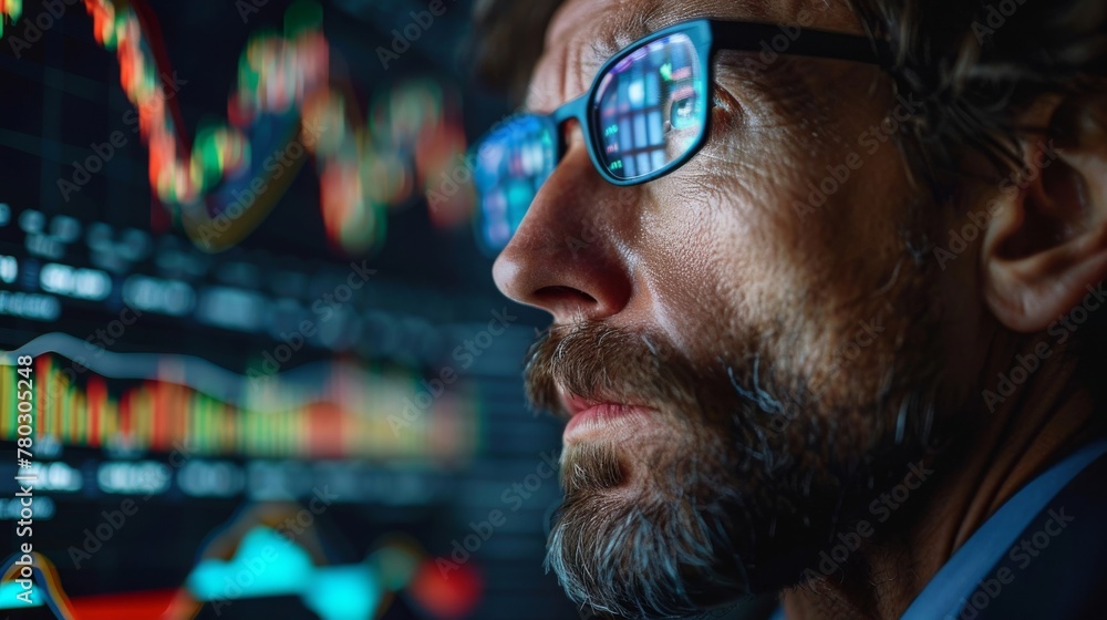 Close-up of a distressed investor watching stock market data dive Close-up of a distressed investor watching stock market data dive