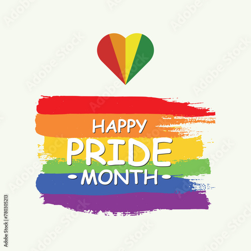 Vector, happy, pride, month, lgbtq, lgbt, gay, wishes, or greeting, social, media, wishing, post, or banner template, design with watercolor, brush, rainbow, flag, vector, illustration,