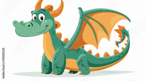 Cartoon funny dragon isolated on white background flat