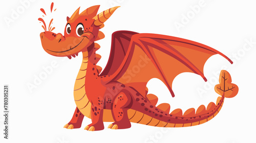 Fototapeta Naklejka Na Ścianę i Meble -  Cartoon funny dragon isolated on white background flat