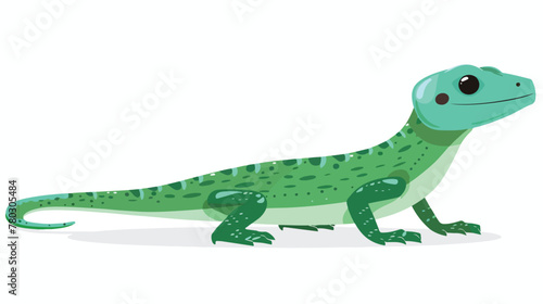 Cartoon funny green lizard posing isolated on white background