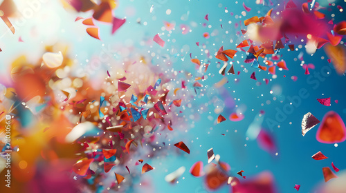 colored confetti on a blue background, new year, party time © Gita