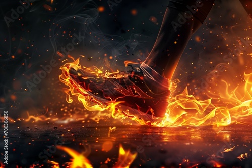 Fiery footsteps on a dark trail symbolizing power photo