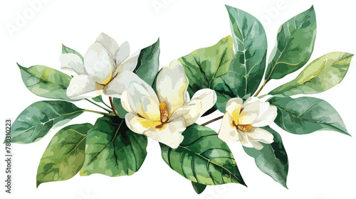 watercolor painting of leaves and flower on white background © Nobel