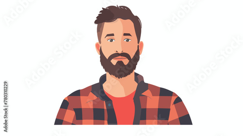 Bearded Caucasian man in checkered shirt. Abstract 