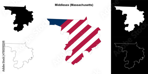 Middlesex County (Massachusetts) outline map set photo
