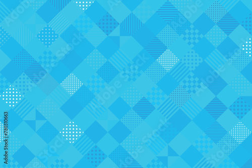 背景素材 水色 青色 四角形パターン ドットとストライプ背景 ななめ格子模様 バックグラウンド