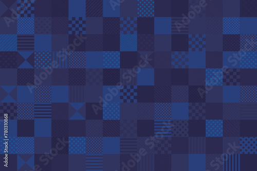 背景素材 紺色 青色 四角形パターン ドットとストライプ背景 スクエア 格子模様 バックグラウンド photo