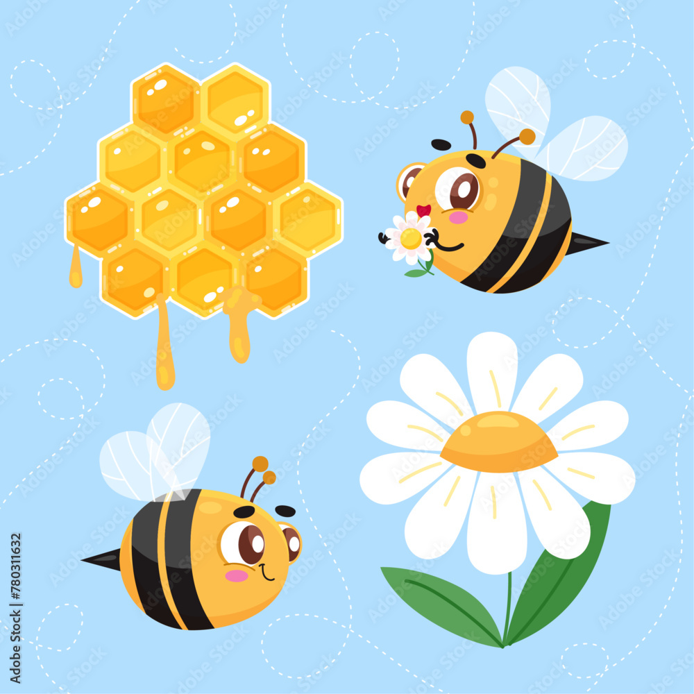 Flat Hand-Drawn Cartoon Bee Elements Flat Hand-Drawn Cartoon Bee Elements