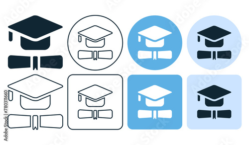 Graduation icon cap and diploma certificate scroll icon Academic cap. icon stroke line and glyph 