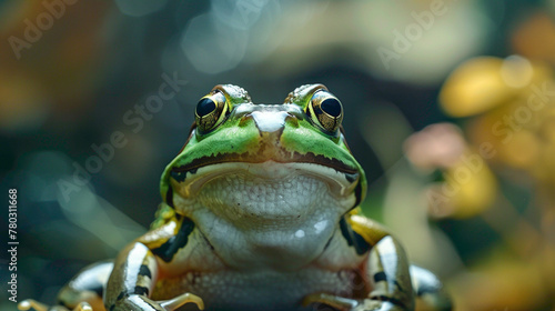 closeup of a Frog sitting calmly, hyperrealistic animal photography, copy space for writing