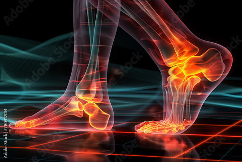  Illustration of human foot with ankle pain. anatomy, physical therapy concept photo