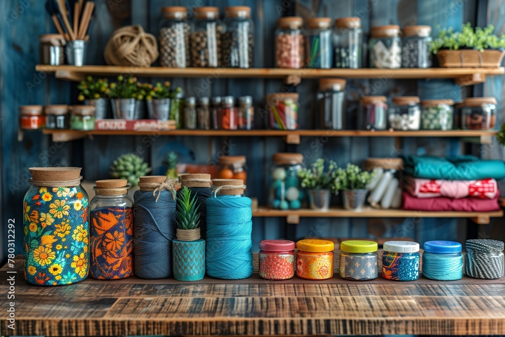 Colorful shelves with jars and decorations