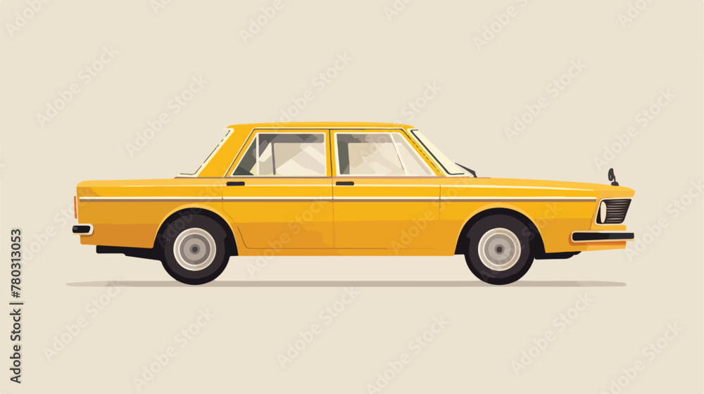 yellow car taxi in the beige background Flat vector