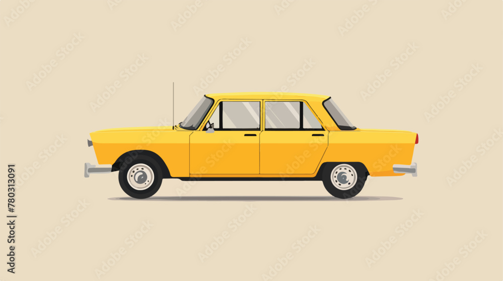yellow car taxi in the beige background Flat vector