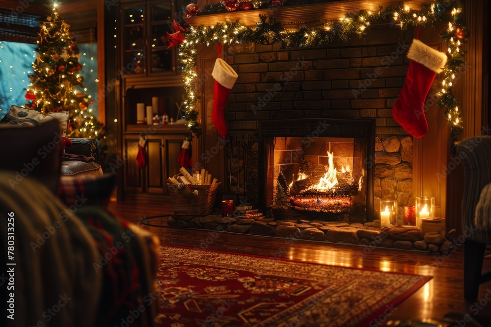 Christmas Celebration Atmosphere with Crackling Fireplace