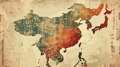 Bhutan map on vintage grunge paper Background. flat vector photo
