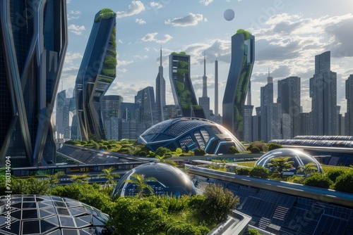 Solar-Powered Urban Landscape, High-Tech City of Tomorrow
