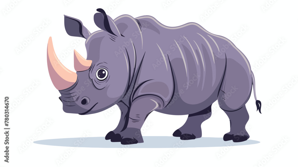 Cartoon little rhino on white background flat vector 