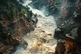 Swollen River Flowing Through Rocky Canyon