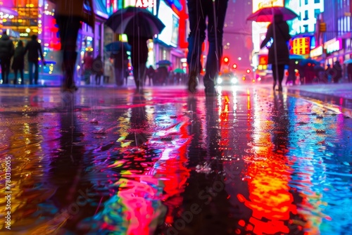Pedestrians With Umbrellas on Rainy City Street