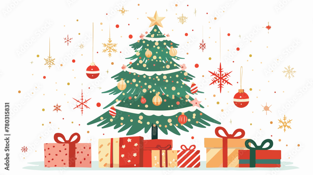 Christmas background with Christmas tree and gifts.. vector