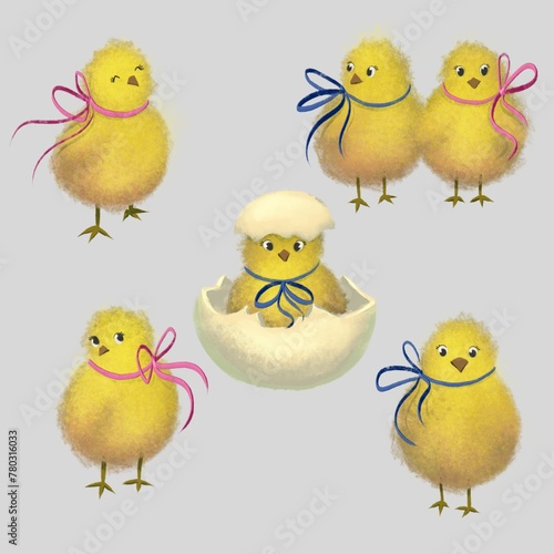Easter set with cute chickens