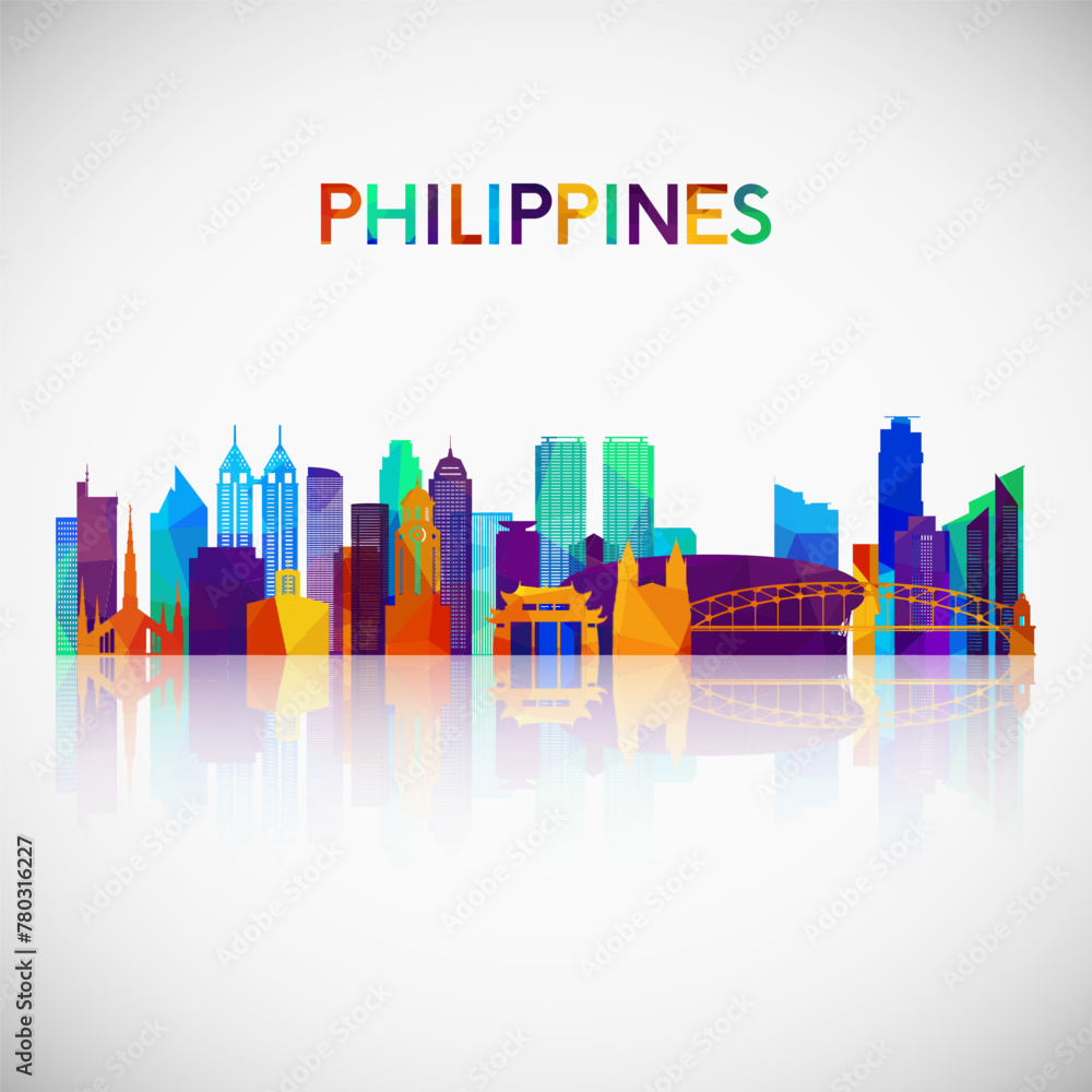 Philippines skyline silhouette in colorful geometric style. Symbol for your design. Vector illustration.