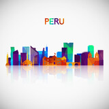 Peru skyline silhouette in colorful geometric style. Symbol for your design. Vector illustration.