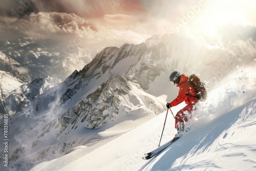 Dynamic Winter Skiing Action on a Secluded Alpine Peak