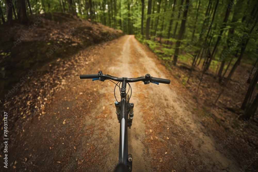 Mountain Biking Down a Green Forest Trail Mountain Biking Down a Green Forest Trail