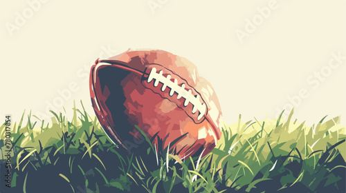 American football rugby ball on green grass field background