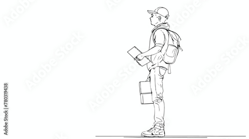Continuous line art or One Line Drawing of delivery man