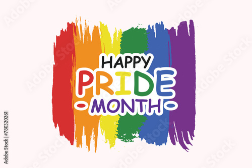 Vector, happy, pride, month, lgbtq, lgbt, gay, wishes, or greeting, social, media, wishing, post, or banner template, design with watercolor, brush, rainbow, flag, vector, illustration,