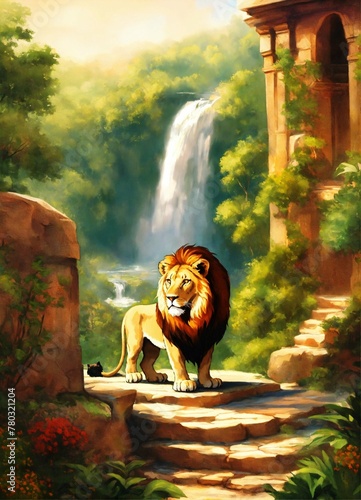Obraz na płótnie lion in the forest, Illustration AI Generative. w salonie