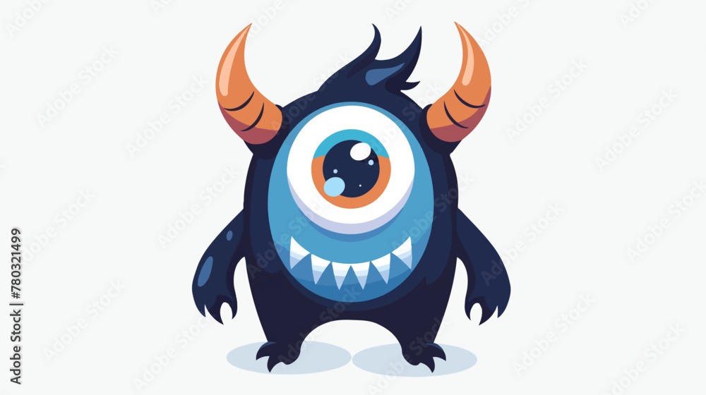 Cute cartoon monster with horns with one eye. Halloween