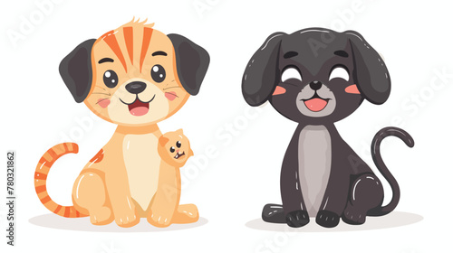 Cute dog and cat flat vector isolated on white background