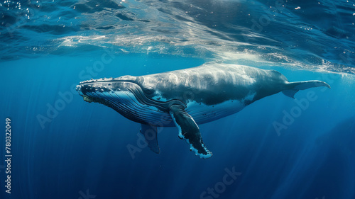 Majestic whale swimming underwater captured in photography AI Generative.
