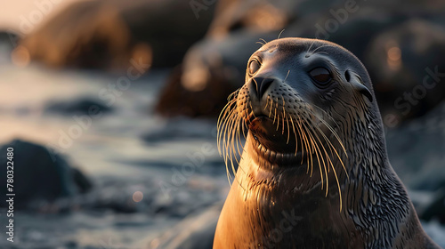 closeup of a Seal sitting calmly, hyperrealistic animal photography, copy space