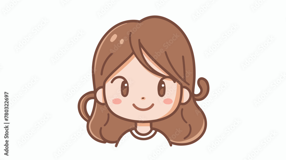 Cute kawaii girl icon flat vector isolated on white background