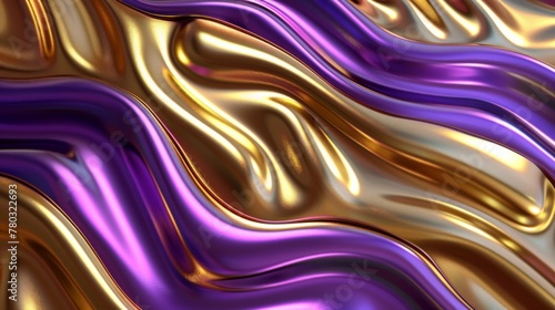 A gold and purple fabric with a wave pattern. The gold and purple colors give the fabric a luxurious and elegant appearance