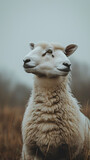 closeup of a Sheep sitting calmly, hyperrealistic animal photography, copy space for writing