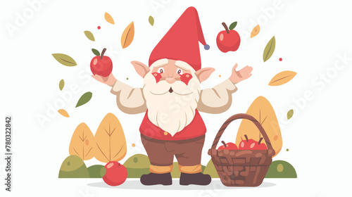 Cute little gnome with basket full of apples