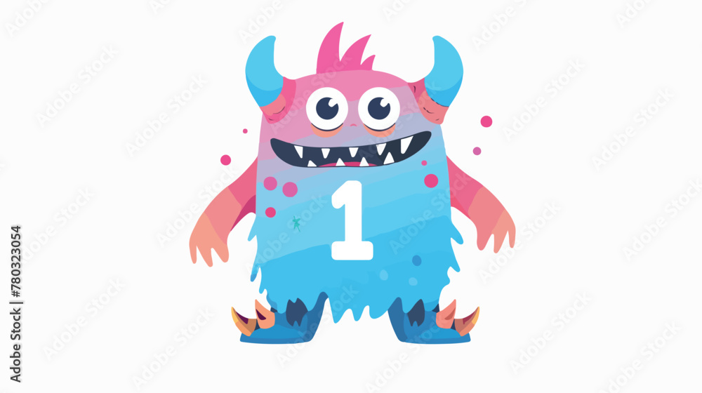 Cute monster number 1 concept. Colorful blue and pink